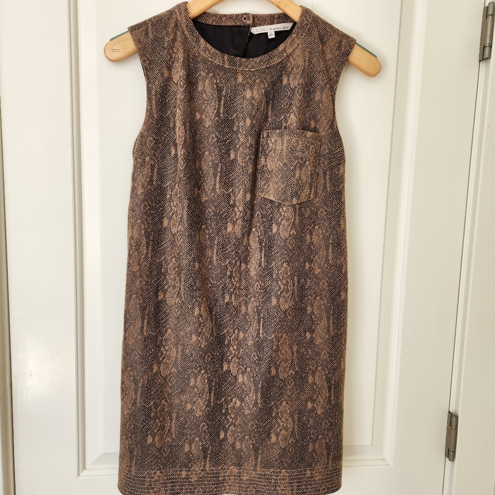 Edgy Snakeskin Print Mini Shift Dress Brown Sleeveless Soft Comfy Trendy Cute XS